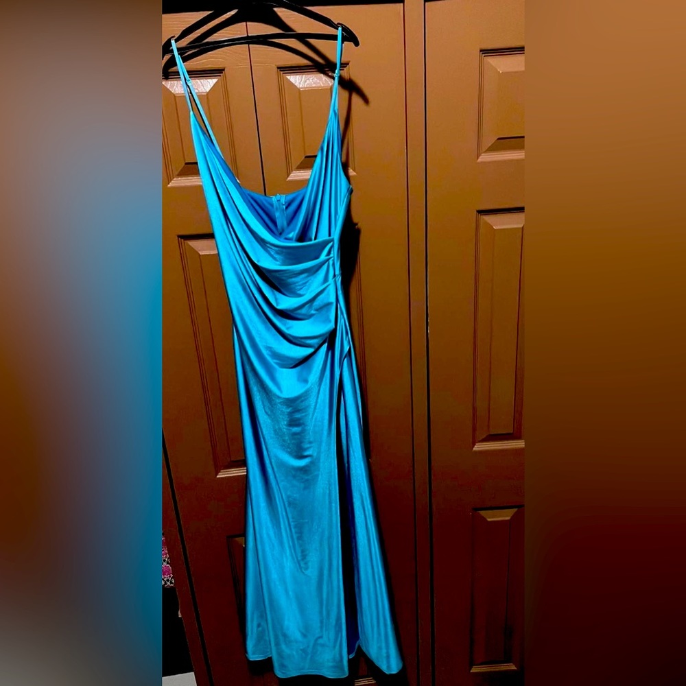 Teal Long Dress w Side Leg Slit